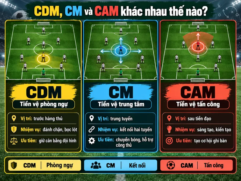 CDM, CM và CAM khác nhau về vị trí lẫn nhiệm vụ chiến thuật